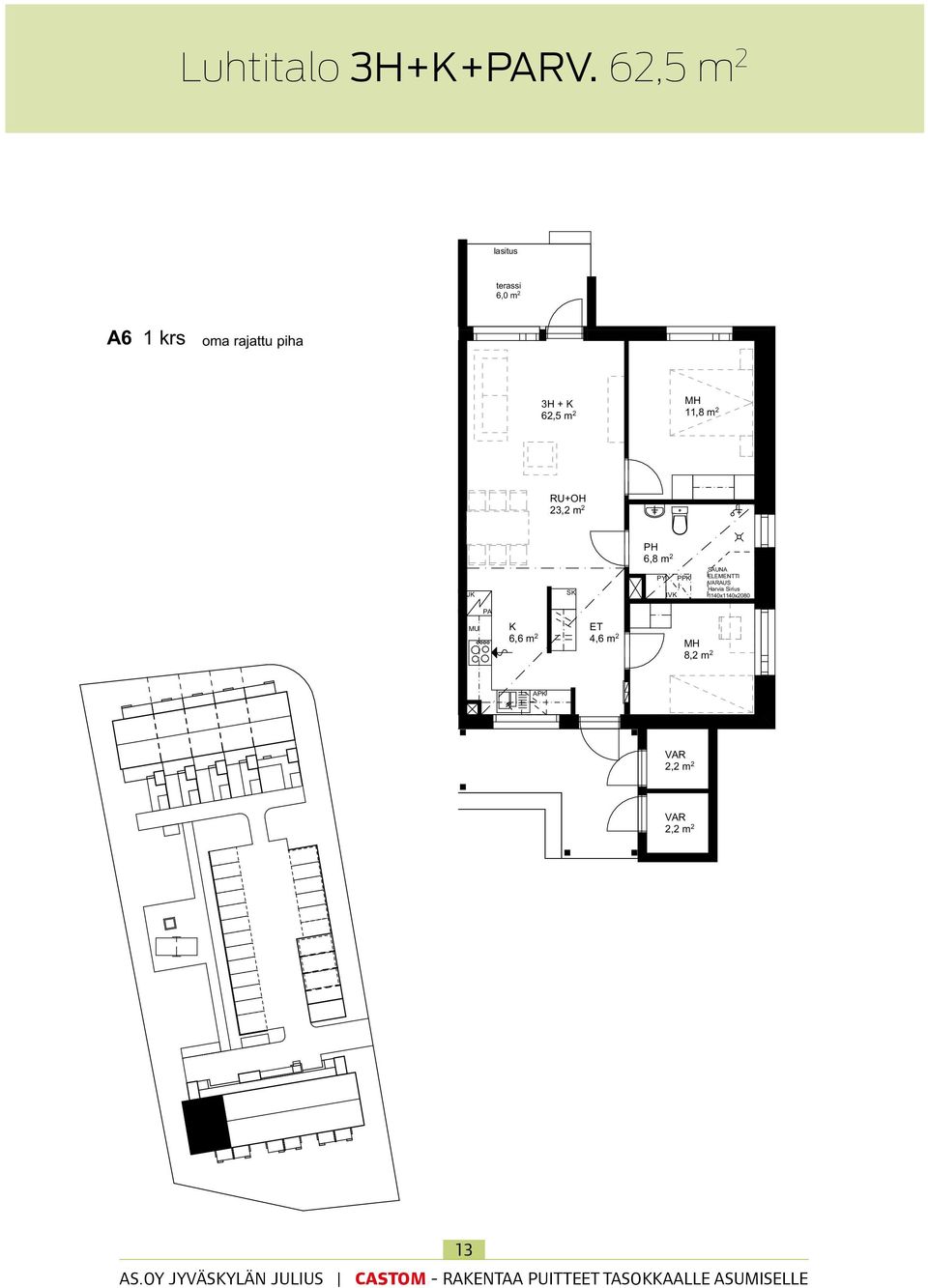 11,8 m 2 RU+OH 23,2 m 2 PH 6,8 m 2 SK PY IVK PPK SAUNA ELEMENTTI AUS Harvia