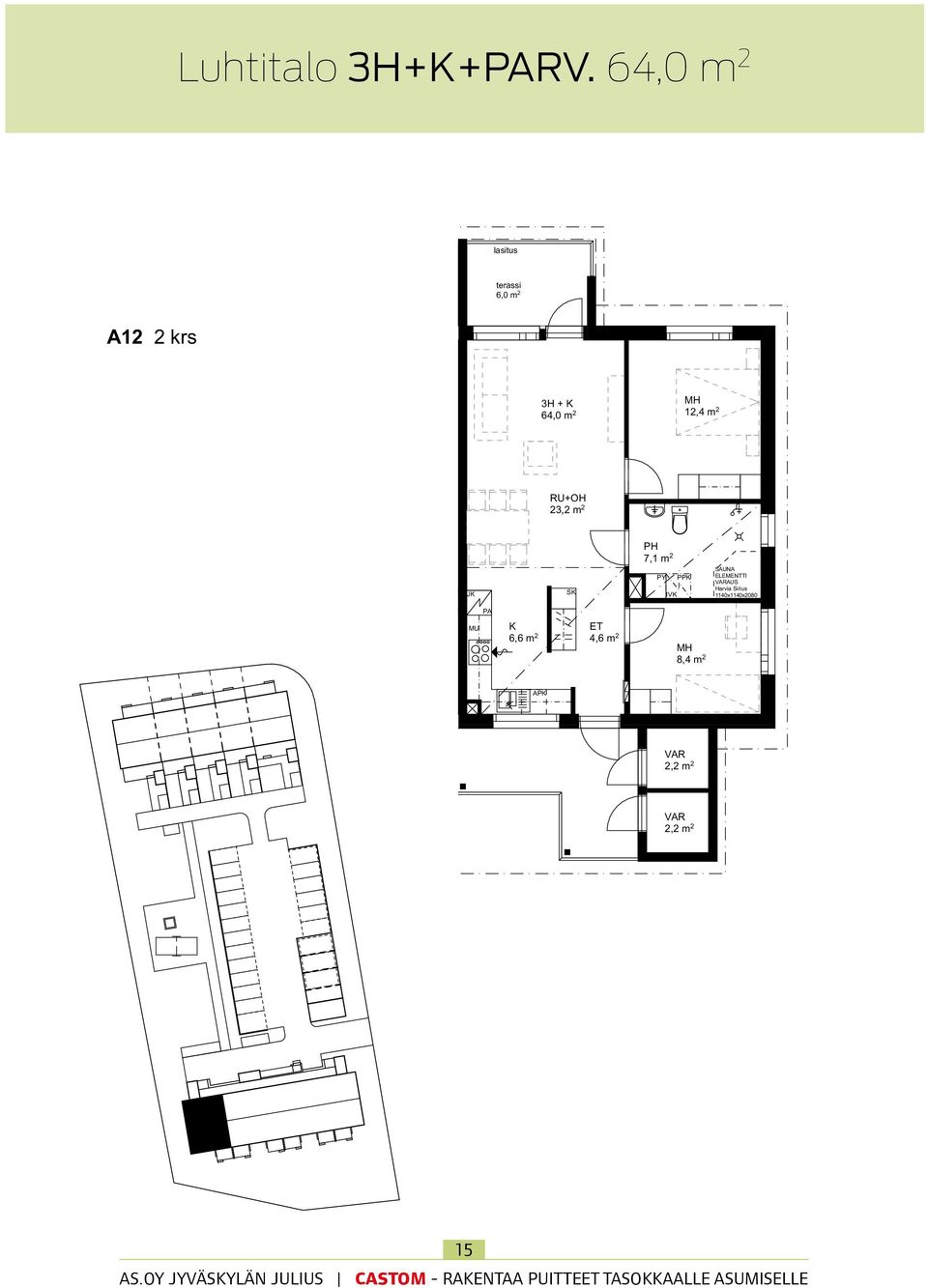 RU+OH 23,2 m 2 PH 7,1 m 2 SK PY IVK PPK SAUNA ELEMENTTI AUS Harvia