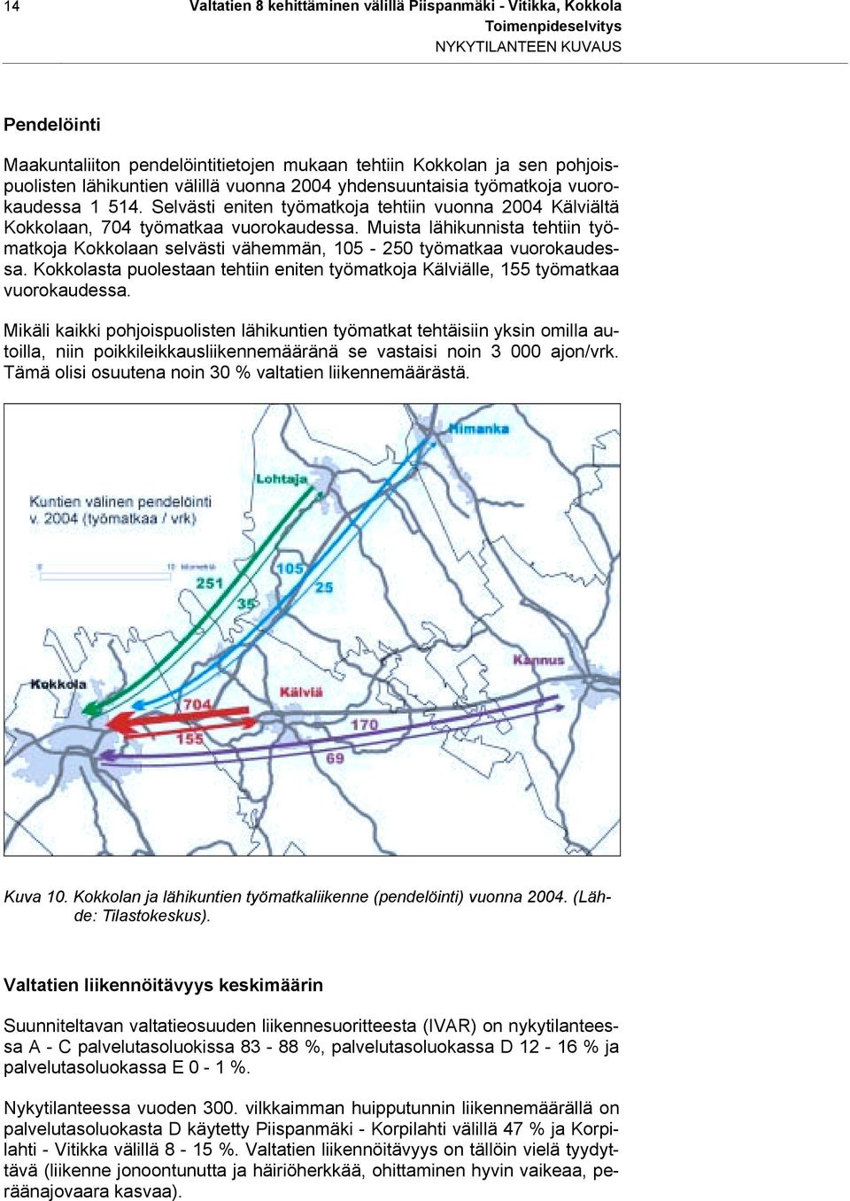 Muista lähikunnista tehtiin työmatkoja Kokkolaan selvästi vähemmän, 105-250 työmatkaa vuorokaudessa. Kokkolasta puolestaan tehtiin eniten työmatkoja Kälviälle, 155 työmatkaa vuorokaudessa.