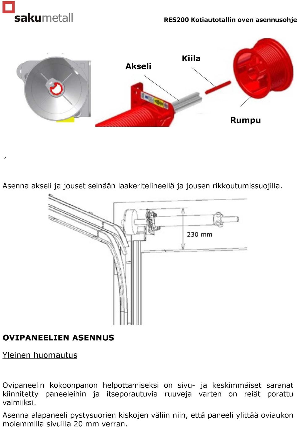 saranat kiinnitetty paneeleihin ja itseporautuvia ruuveja varten on reiät porattu valmiiksi.