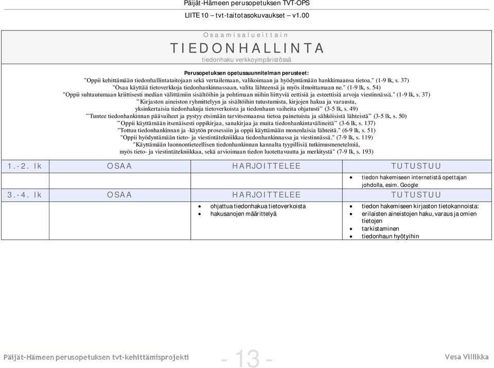 54) "Oppii suhtautumaan kriittisesti median välittämiin sisältöihin ja pohtimaan niihin liittyviä eettisiä ja esteettisiä arvoja viestinnässä." (1-9 lk, s.