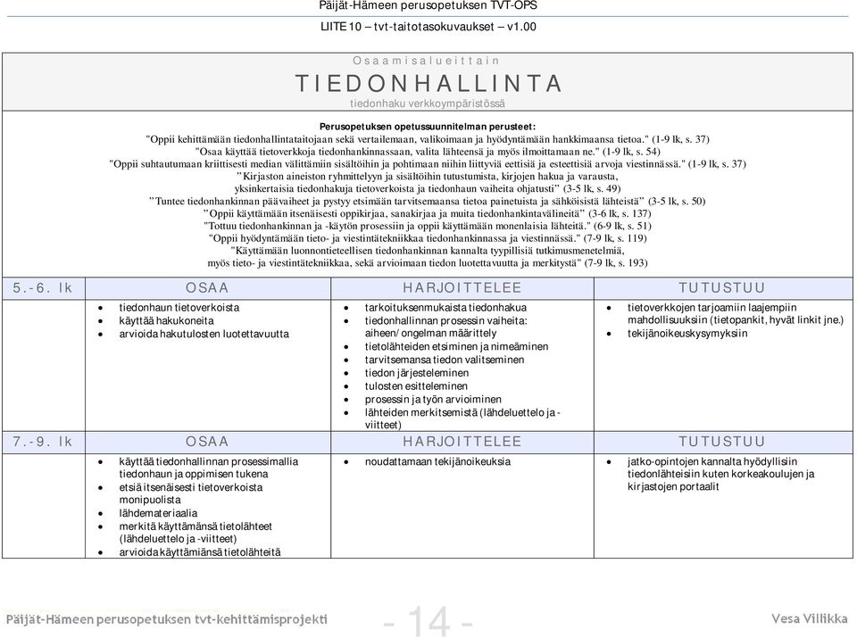 54) "Oppii suhtautumaan kriittisesti median välittämiin sisältöihin ja pohtimaan niihin liittyviä eettisiä ja esteettisiä arvoja viestinnässä." (1-9 lk, s.