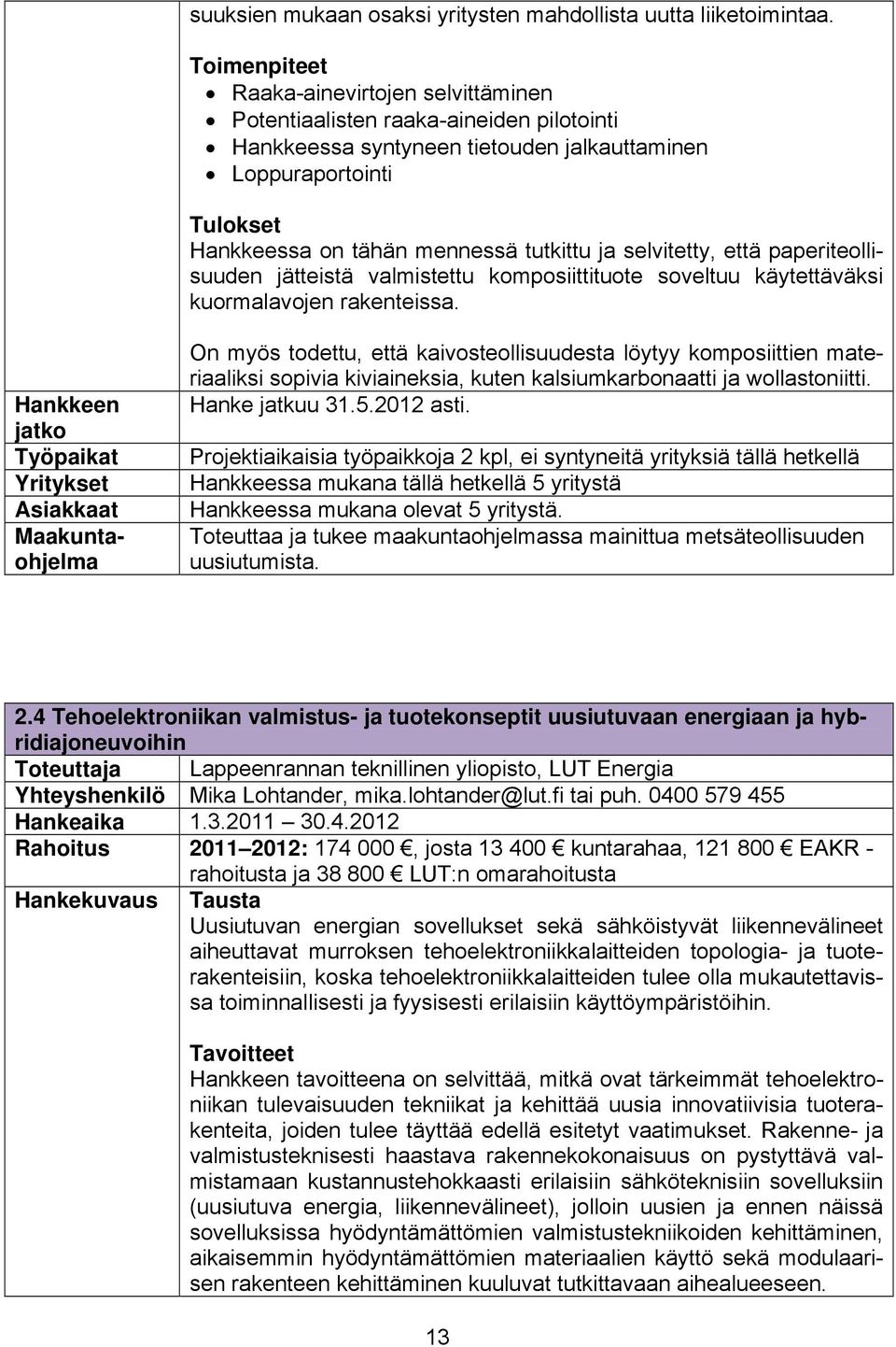 ja selvitetty, että paperiteollisuuden jätteistä valmistettu komposiittituote soveltuu käytettäväksi kuormalavojen rakenteissa.