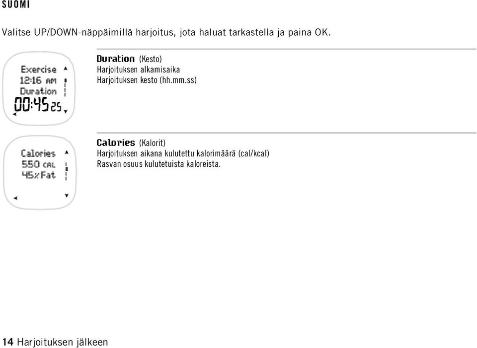 Duration (Kesto) Harjoituksen alkamisaika Harjoituksen kesto (hh.mm.