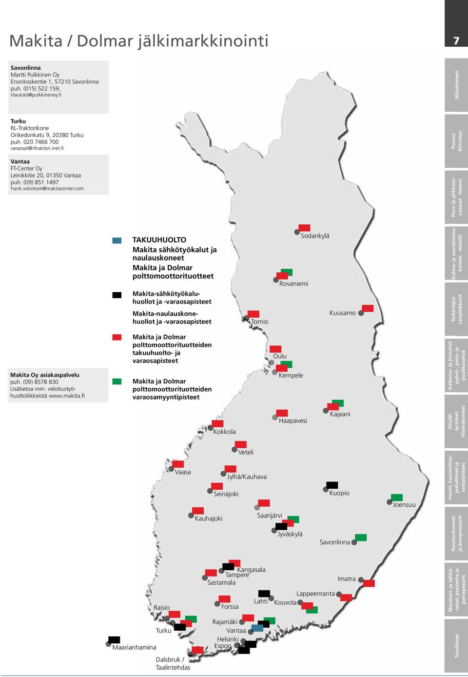 sähkötyökalut naulauskoneet Makita Dolmar polttomoottorituotteet Makita-sähkötyökaluhuollot -varaosapisteet Makita-naulauskonehuollot -varaosapisteet Tornio Rovaniemi Sodankylä Kuusamo Kulma-