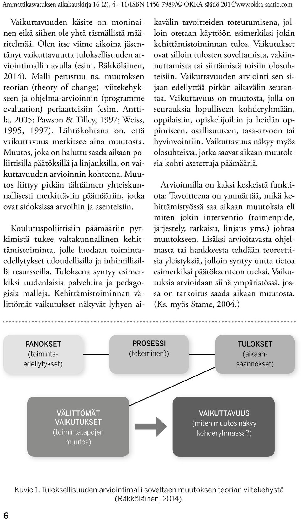 Lähtökohtana on, että vaikuttavuus merkitsee aina muutosta. Muutos, joka on haluttu saada aikaan poliittisilla päätöksillä ja linjauksilla, on vaikuttavuuden arvioinnin kohteena.