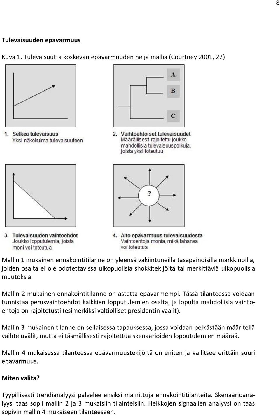 ulkopuolisia shokkitekijöitä tai merkittäviä ulkopuolisia muutoksia. Mallin 2 mukainen ennakointitilanne on astetta epävarmempi.