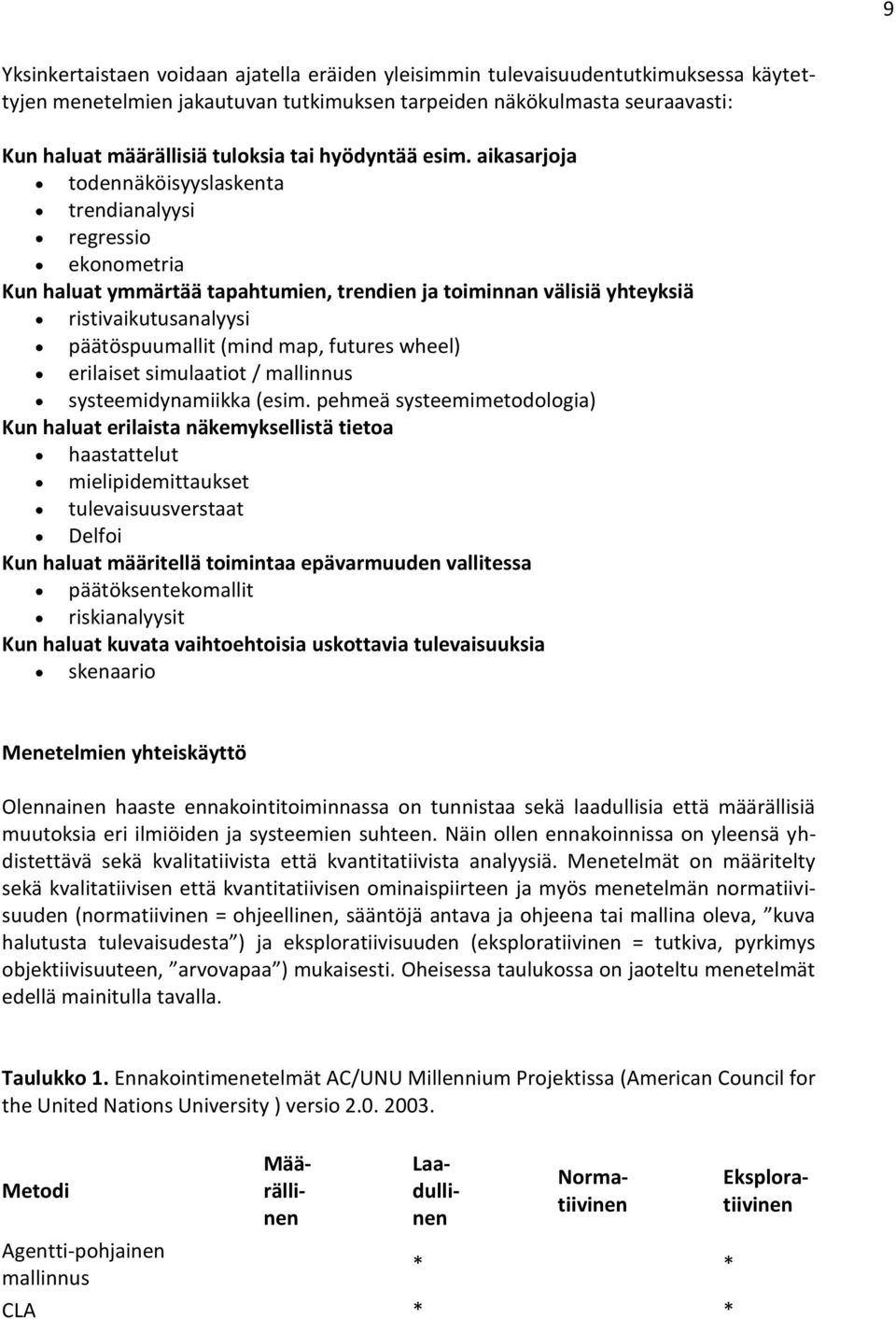 aikasarjoja todennäköisyyslaskenta trendianalyysi regressio ekonometria Kun haluat ymmärtää tapahtumien, trendien ja toiminnan välisiä yhteyksiä ristivaikutusanalyysi päätöspuumallit (mind map,