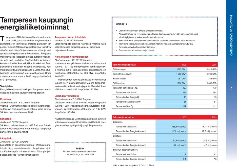 Energiasta merkittävä osa tuotetaan omissa tuotantoyksiköissä, joita ovat Lielahden, Naistenlahden ja Tammerkosken voimalaitokset sekä lämpökeskukset.