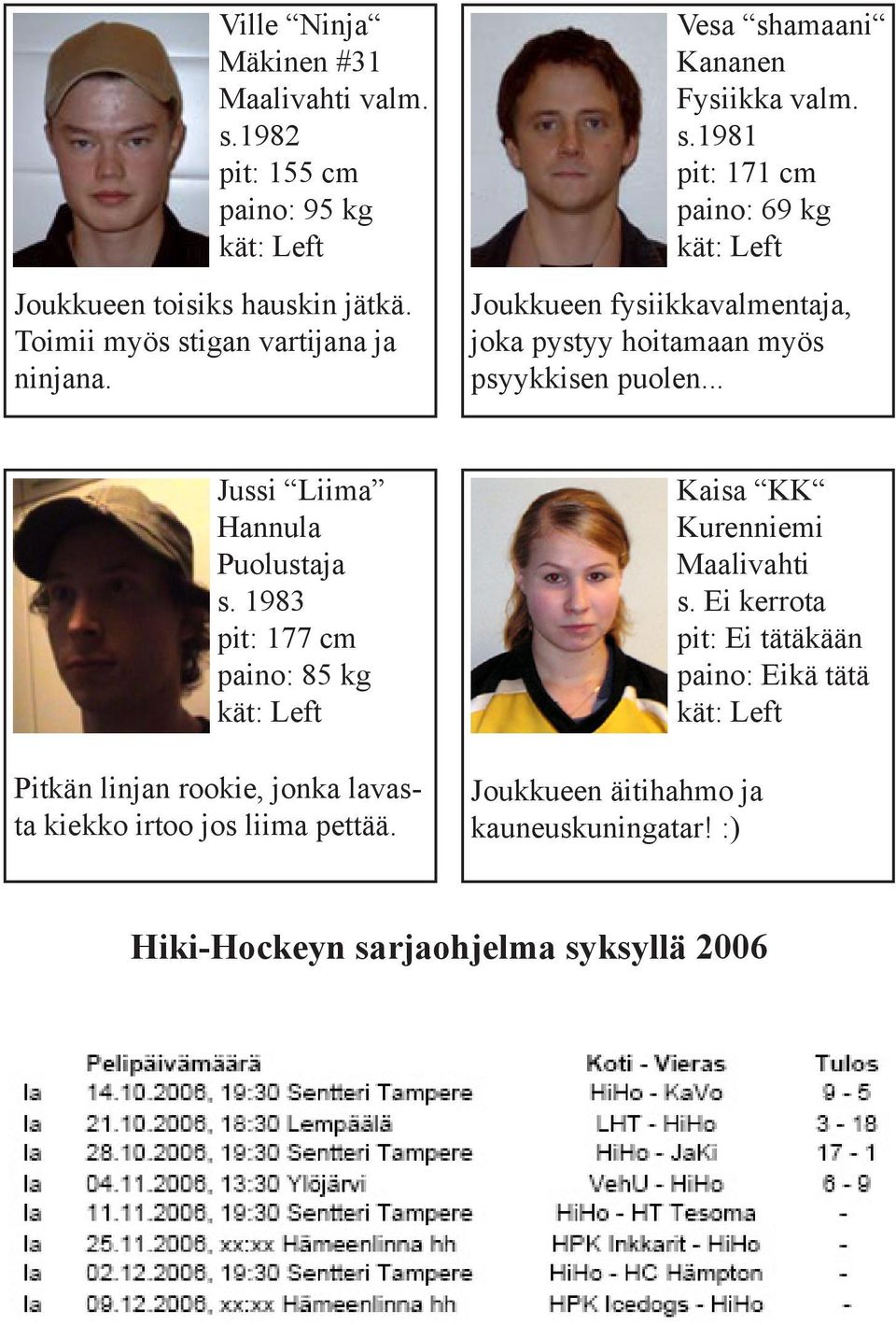 .. Jussi Liima Hannula Puolustaja s. 1983 pit: 177 cm paino: 85 kg Pitkän linjan rookie, jonka lavasta kiekko irtoo jos liima pettää.