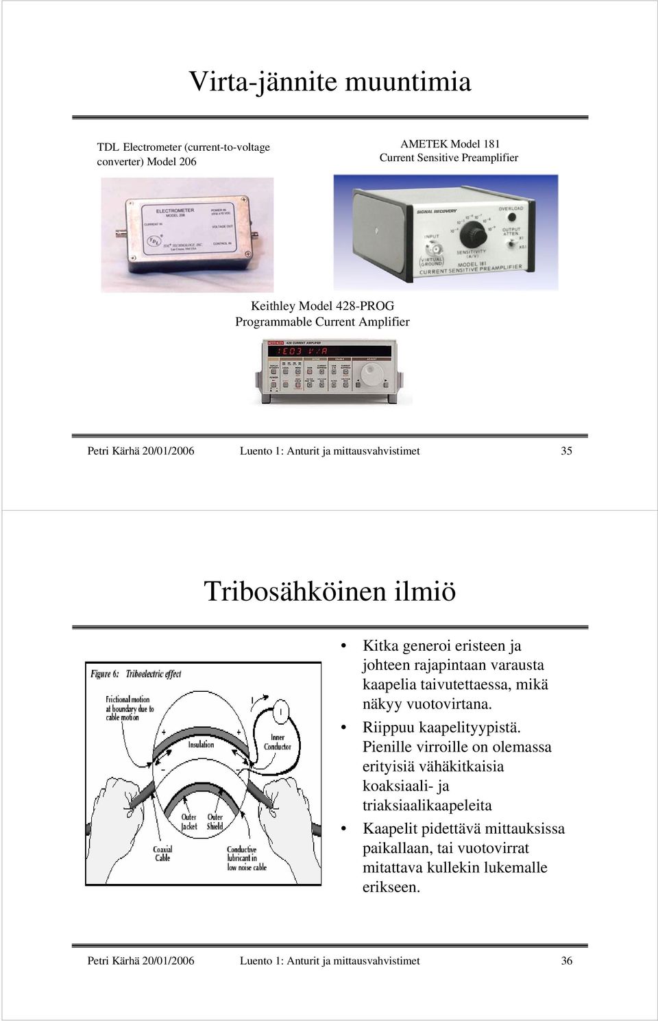 varausta kaapelia taivutettaessa, mikä näkyy vuotovirtana. Riippuu kaapelityypistä.