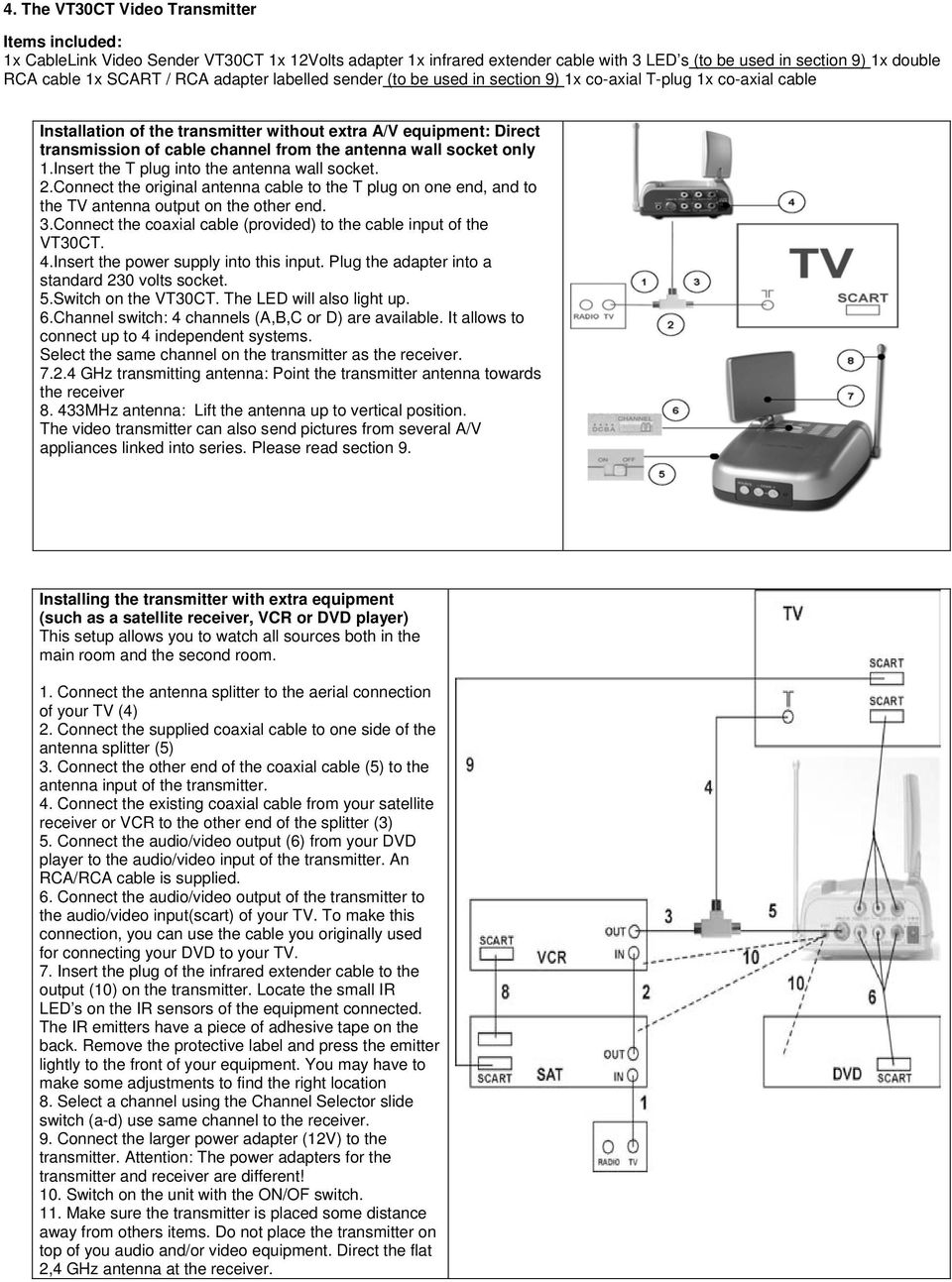 antenna wall socket only 1.Insert the T plug into the antenna wall socket. 2.Connect the original antenna cable to the T plug on one end, and to the TV antenna output on the other end. 3.