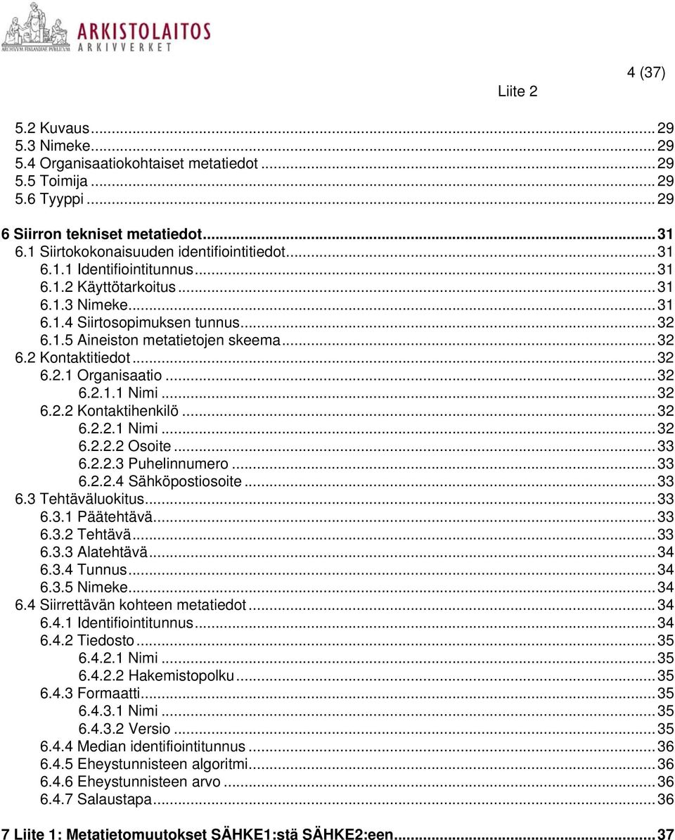 .. 32 6.2.1.1 Nimi... 32 6.2.2 Kontaktihenkilö... 32 6.2.2.1 Nimi... 32 6.2.2.2 Osoite... 33 6.2.2.3 Puhelinnumero... 33 6.2.2.4 Sähköpostiosoite... 33 6.3 Tehtäväluokitus... 33 6.3.1 Päätehtävä.