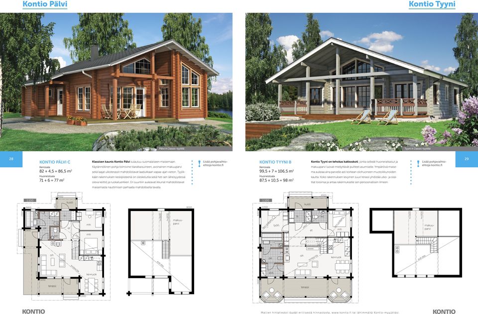 KONTIO TYYNI B Kontio Tyyni on tehoka kakkokoti, jonka elät huoneraaiut ja Kerroala 82 + 4,5 = 86,5 m 2 Huoneitoala 71 + 6 = 77 m 2 KONTIO PÄLVI C KA (lh 205) 82 + 4,5 = 86,5 m2 HA (lh 205) 71 + 6 =