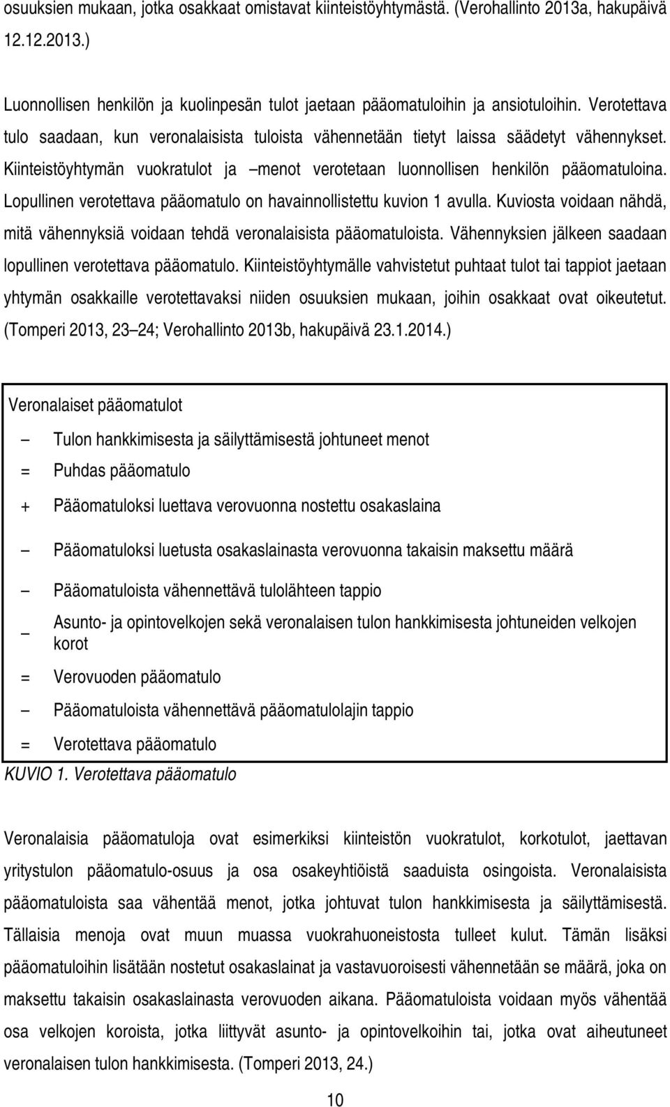 Lopullinen verotettava pääomatulo on havainnollistettu kuvion 1 avulla. Kuviosta voidaan nähdä, mitä vähennyksiä voidaan tehdä veronalaisista pääomatuloista.