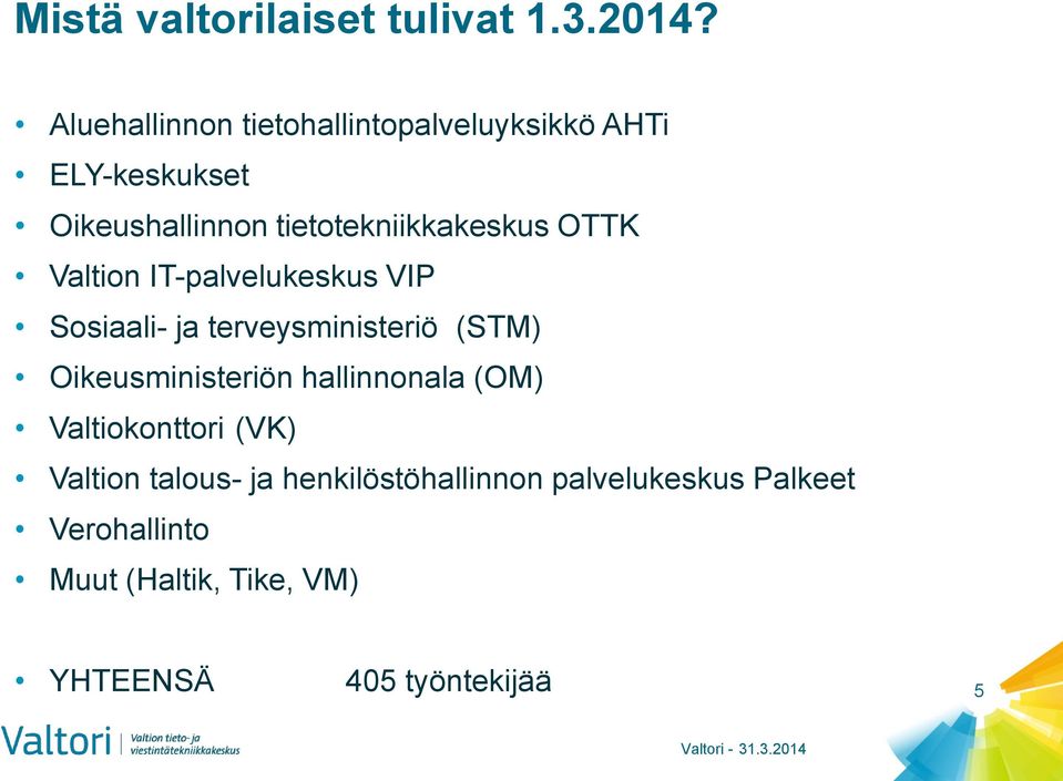 tietotekniikkakeskus OTTK Valtion IT-palvelukeskus VIP Sosiaali- ja terveysministeriö (STM)
