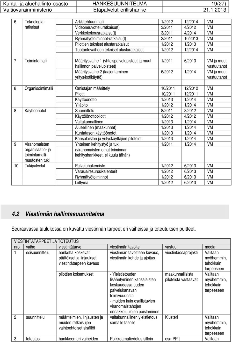 (yhteispalvelupisteet ja muut hallinnon palvelupisteet) Määritysvaihe 2 (laajentaminen yritys/kotikäyttö) 1/2011 6/2013 VM ja muut vastuutahot 6/2012 1/2014 VM ja muut vastuutahot 8 Organisointimalli