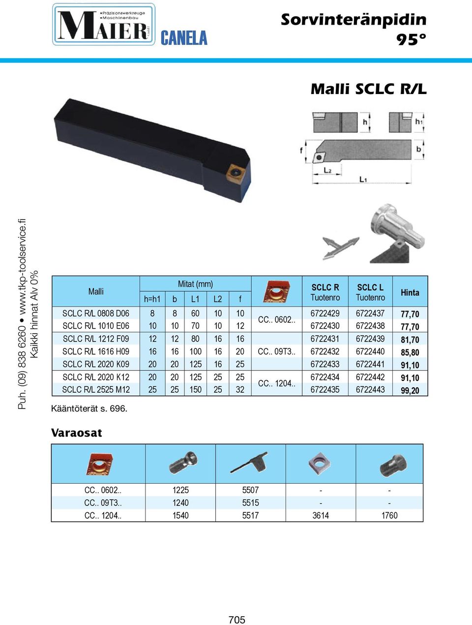 . SCLC R/L 1010 E06 10 10 70 10 12 6722430 6722438 77,70 SCLC R/L 1212 F09 12 12 80 16 16 6722431 6722439 81,70 SCLC R/L 1616 H09 16 16 100 16 20 CC.. 09T3.