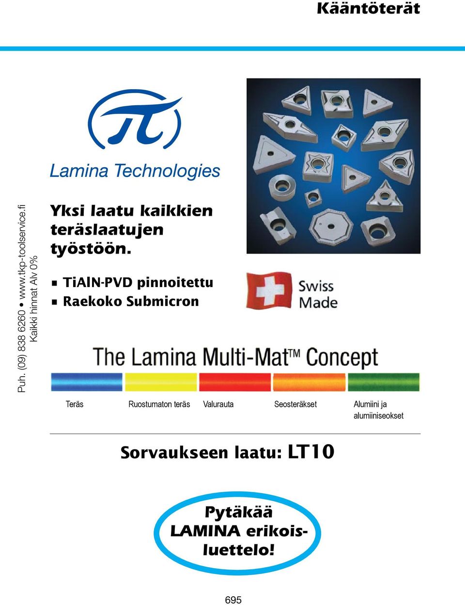 TiAlN-PVD pinnoitettu Raekoko Submicron Teräs Ruostumaton teräs Valurauta