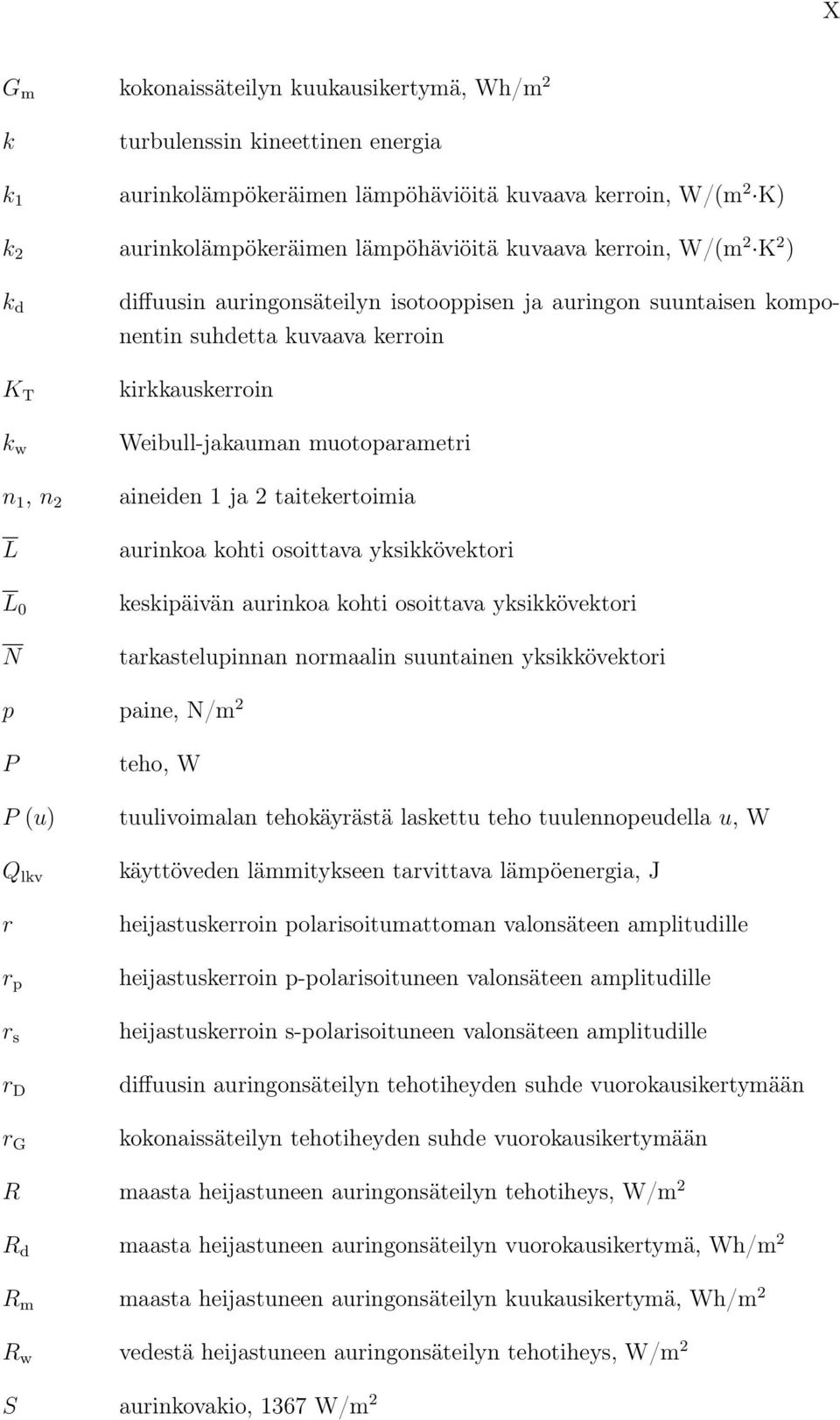 aineiden 1 ja 2 taitekertoimia aurinkoa kohti osoittava yksikkövektori keskipäivän aurinkoa kohti osoittava yksikkövektori tarkastelupinnan normaalin suuntainen yksikkövektori p paine, N/m 2 P P (u)