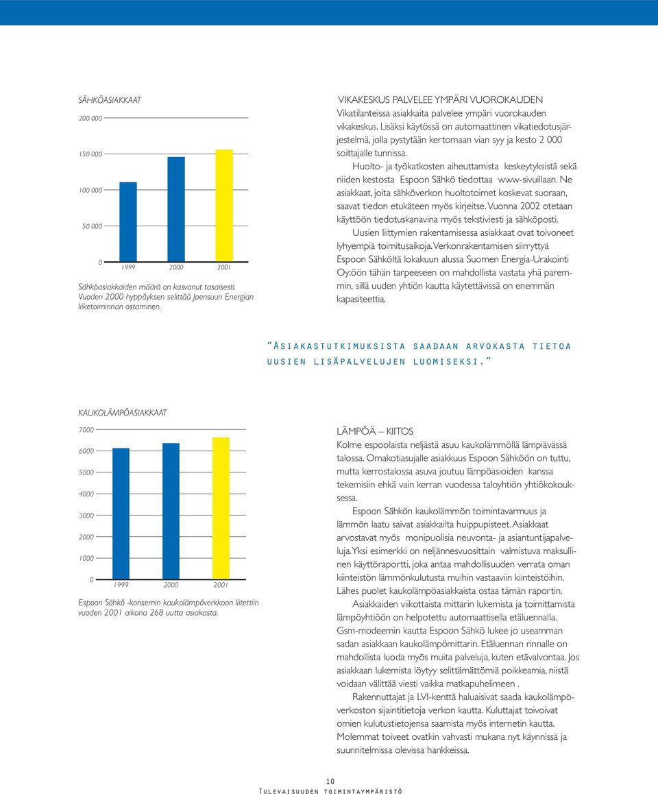 Lisäksi käytössä on automaattinen vikatiedotusjärjestelmä, jolla pystytään kertomaan vian syy ja kesto 2 000 soittajalle tunnissa.