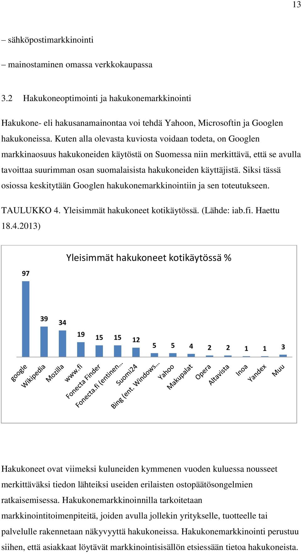 Siksi tässä osiossa keskitytään Googlen hakukonemarkkinointiin ja sen toteutukseen. TAULUKKO 4.