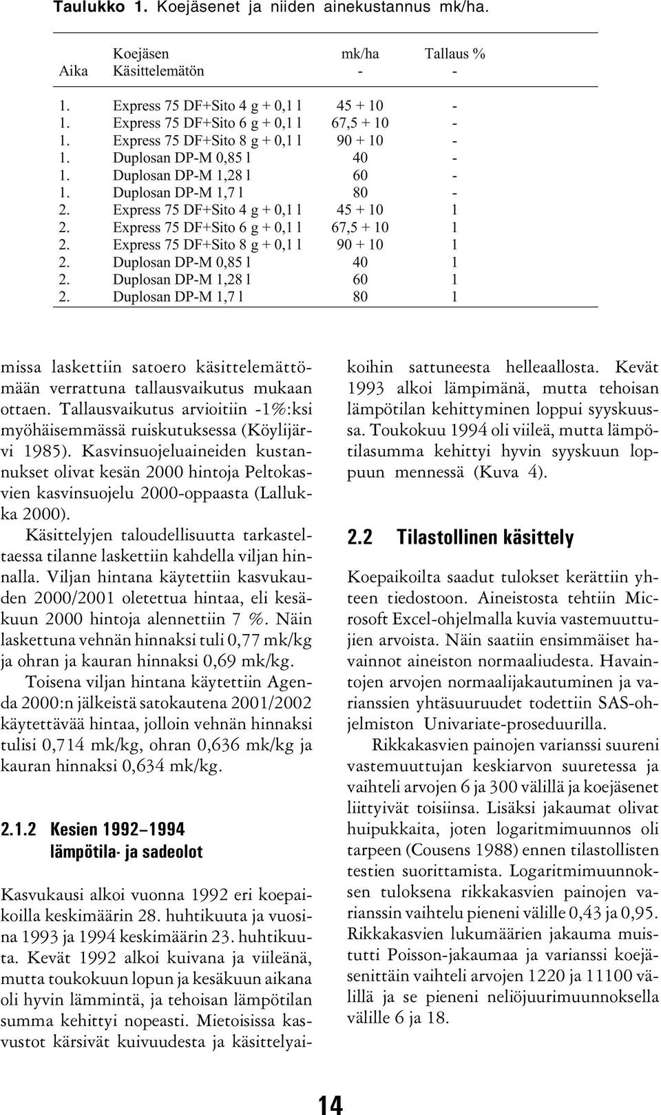 Tallausvaikutus arvioitiin -1%:ksi myöhäisemmässä ruiskutuksessa (Köylijärvi 1985).