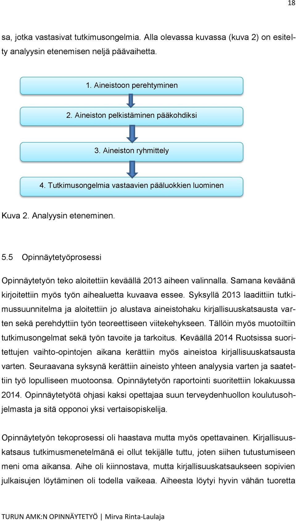 Samana keväänä kirjoitettiin myös työn aihealuetta kuvaava essee.