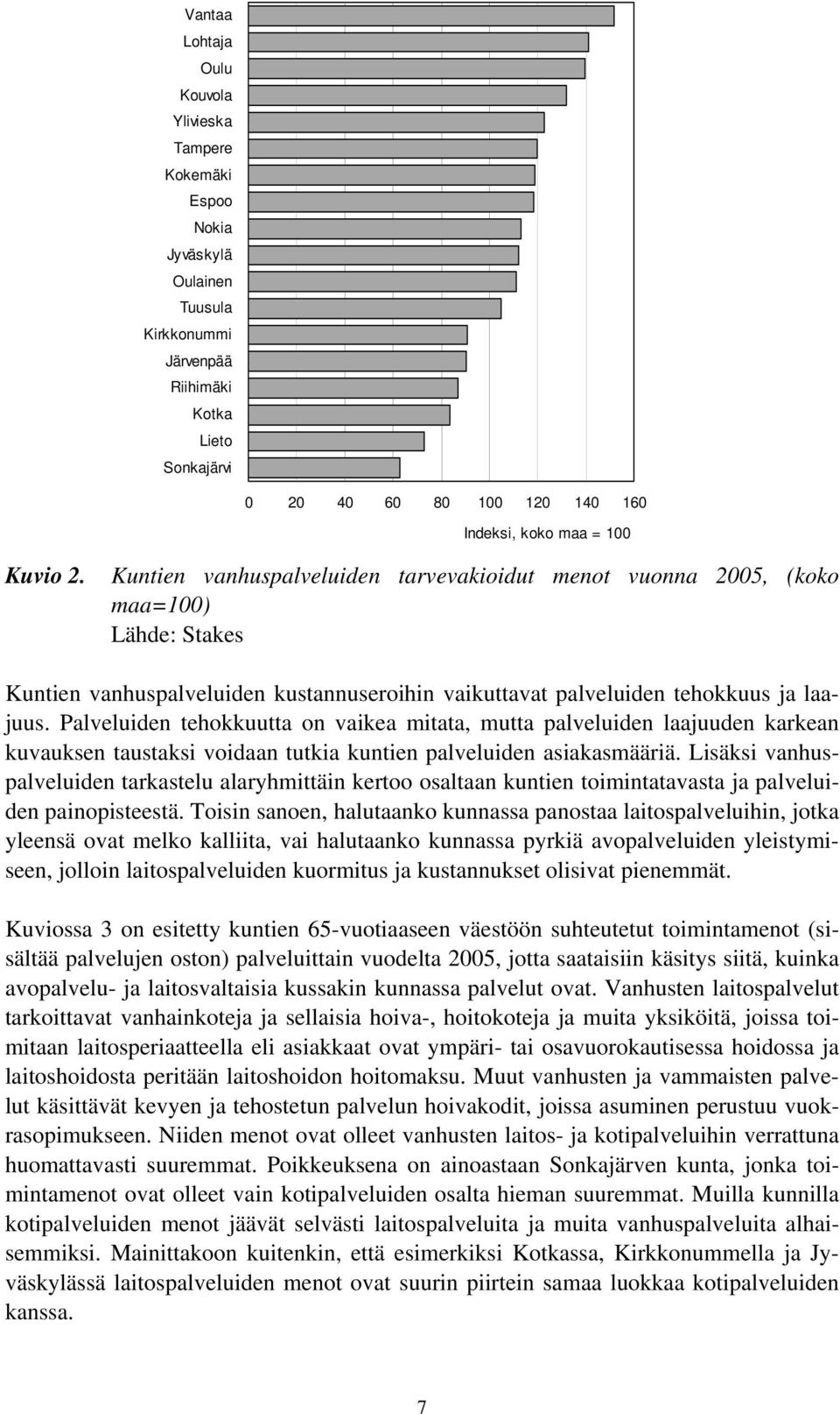 Palveluiden tehokkuutta on vaikea mitata, mutta palveluiden laajuuden karkean kuvauksen taustaksi voidaan tutkia kuntien palveluiden asiakasmääriä.