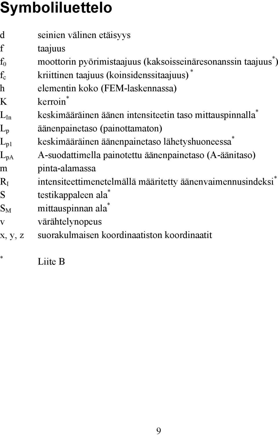 (painottamaton) L p1 keskimääräinen äänenpainetaso lähetyshuoneessa * L pa A-suodattimella painotettu äänenpainetaso (A-äänitaso) m pinta-alamassa R I