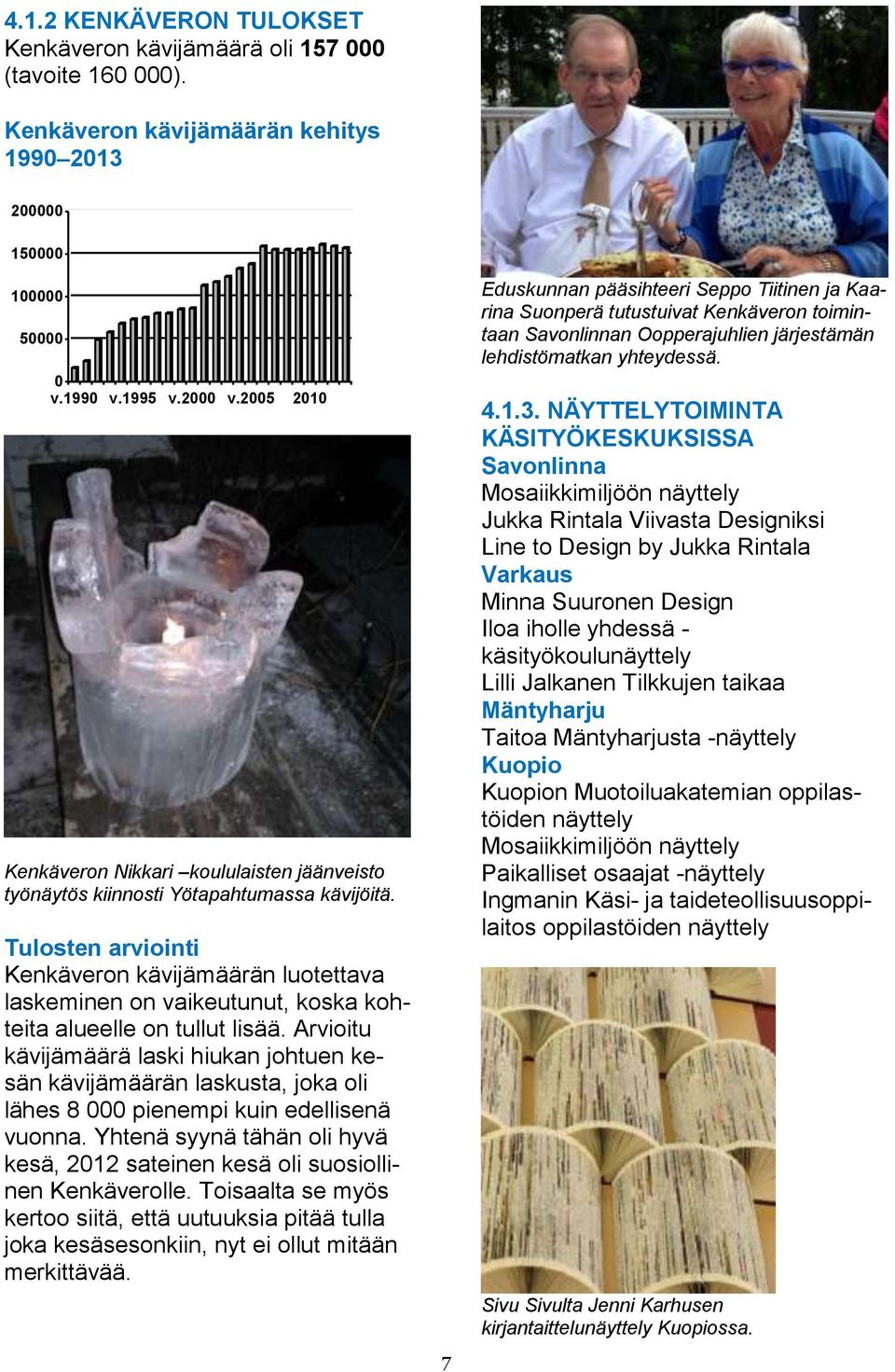 Tulosten arviointi Kenkäveron kävijämäärän luotettava laskeminen on vaikeutunut, koska kohteita alueelle on tullut lisää.