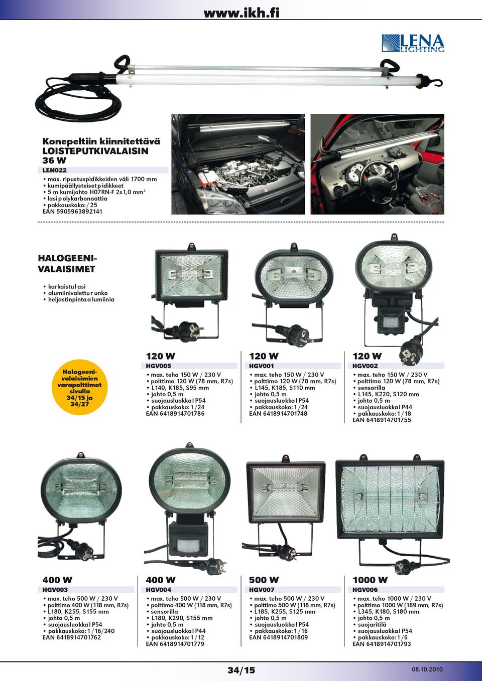 alumiinivalettu r unko heijastinpinta a lumiinia Halogeenivalaisimien varapolttimot sivulla 34/15 ja 34/27 120 W HGV005 max.