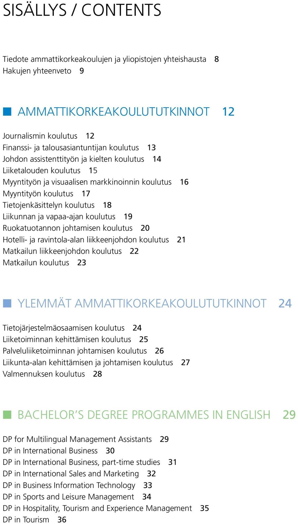 ja vapaa-ajan koulutus 19 Ruokatuotannon johtamisen koulutus 20 Hotelli- ja ravintola-alan liikkeenjohdon koulutus 21 Matkailun liikkeenjohdon koulutus 22 Matkailun koulutus 23 n Ylemmät