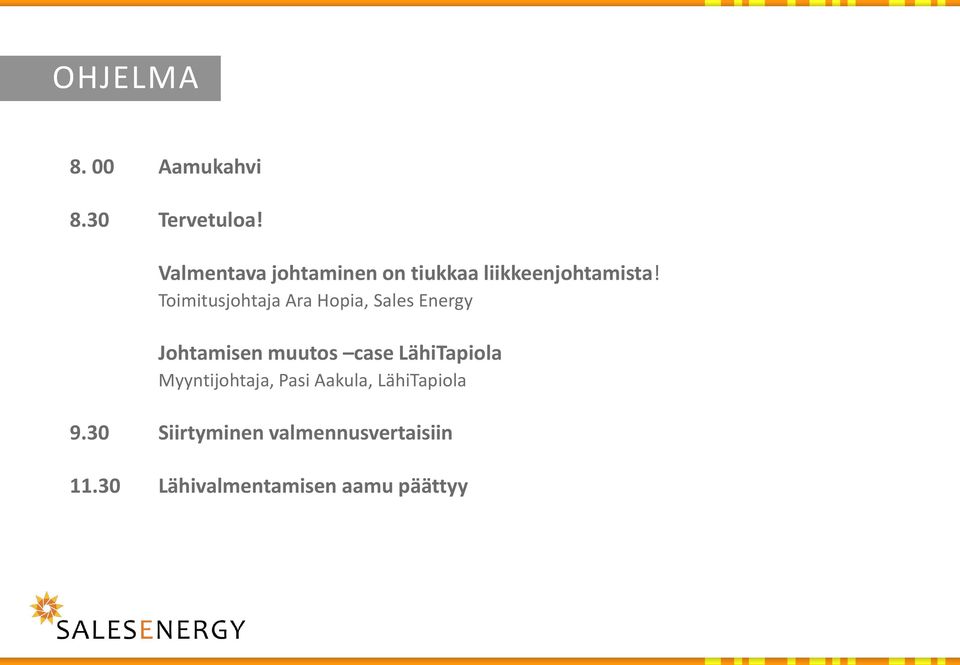 Toimitusjohtaja Ara Hopia, Sales Energy Johtamisen muutos case