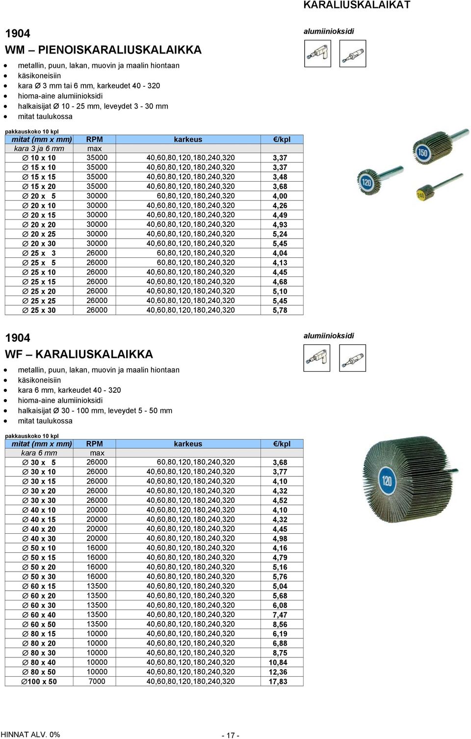 15 x 15 35000 40,60,80,120,180,240,320 3,48 15 x 20 35000 40,60,80,120,180,240,320 3,68 20 x 5 30000 60,80,120,180,240,320 4,00 20 x 10 30000 40,60,80,120,180,240,320 4,26 20 x 15 30000