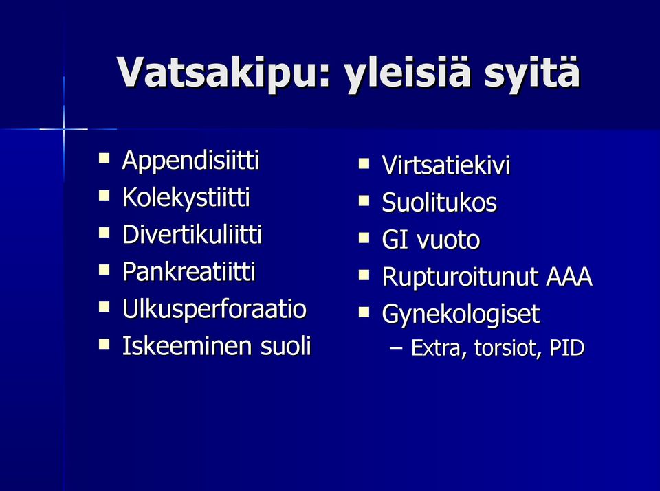 Ulkusperforaatio Iskeeminen suoli Virtsatiekivi