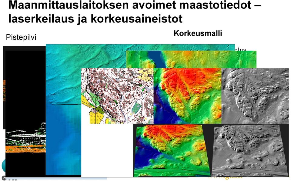 kuvaava aineisto Esitetty perinteisesti korkeuskäyrinä (kartoilla) Koko maan kattavat