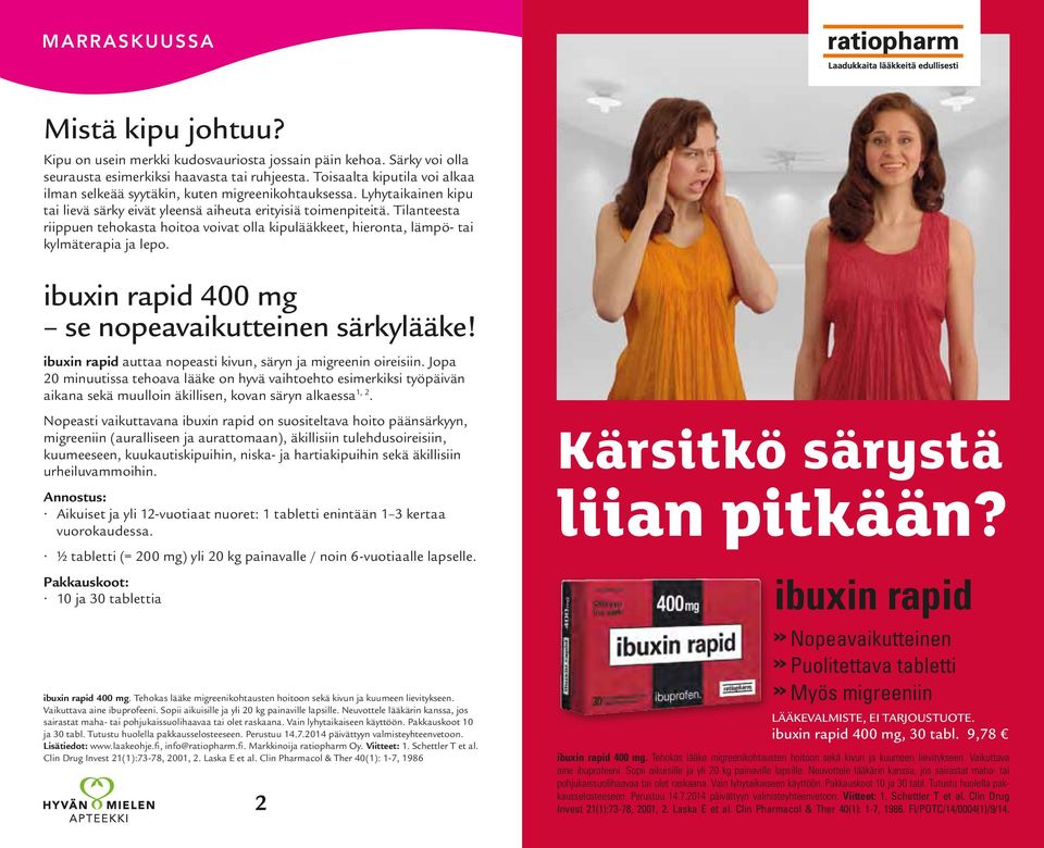 Tilanteesta riippuen tehokasta hoitoa voivat olla kipulääkkeet, hieronta, lämpö- tai kylmäterapia ja lepo. ibuxin rapid 400 mg se nopeavaikutteinen särkylääke!