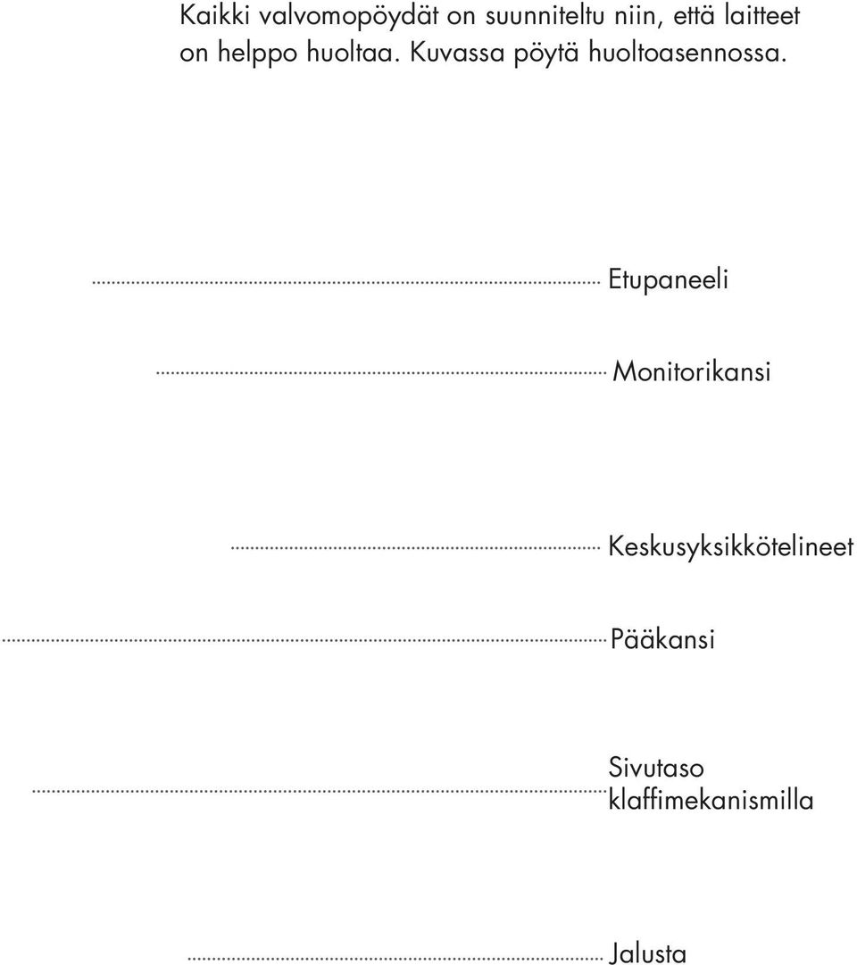 Kuvassa pöytä huoltoasennossa.