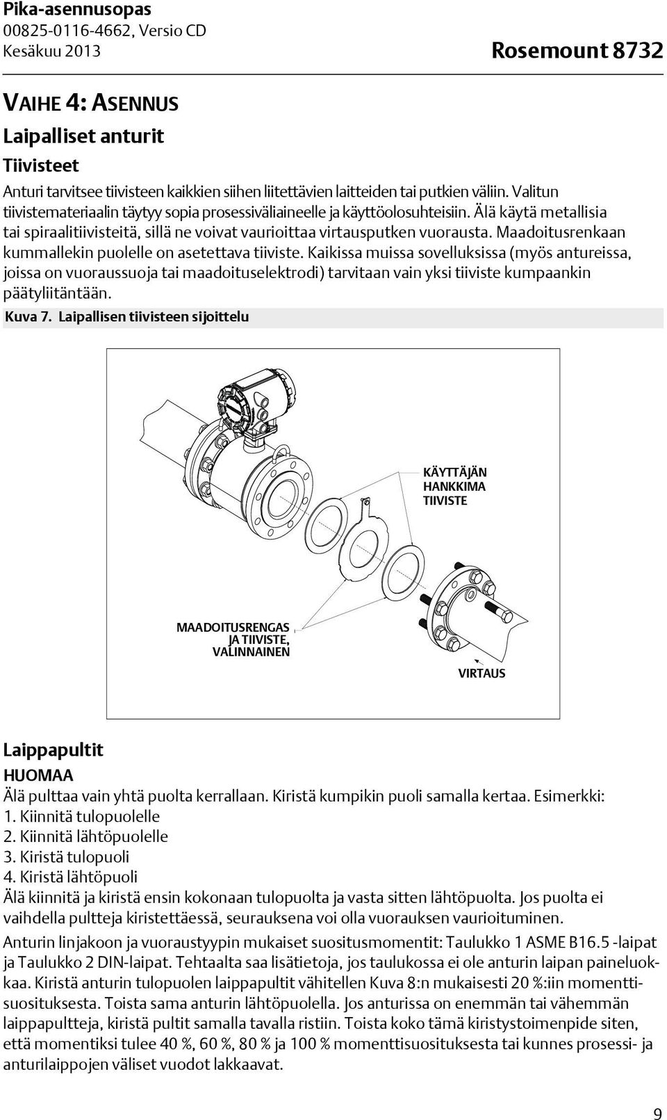 Maadoitusrenkaan kummallekin puolelle on asetettava tiiviste.