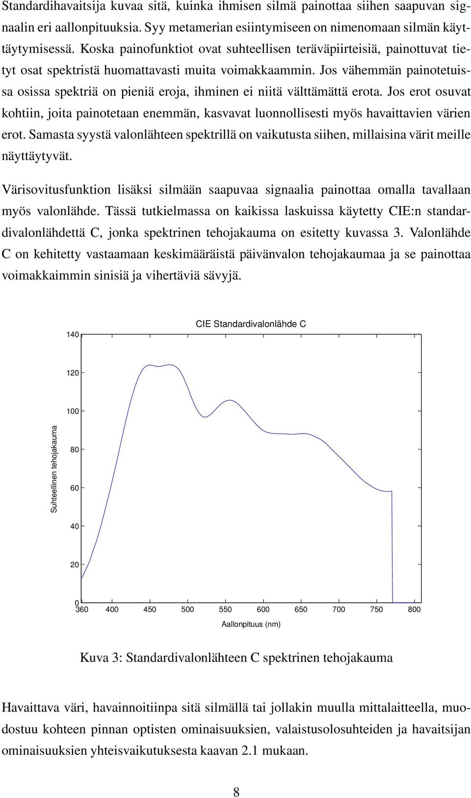 Jos vähemmän painotetuissa osissa spektriä on pieniä eroja, ihminen ei niitä välttämättä erota.