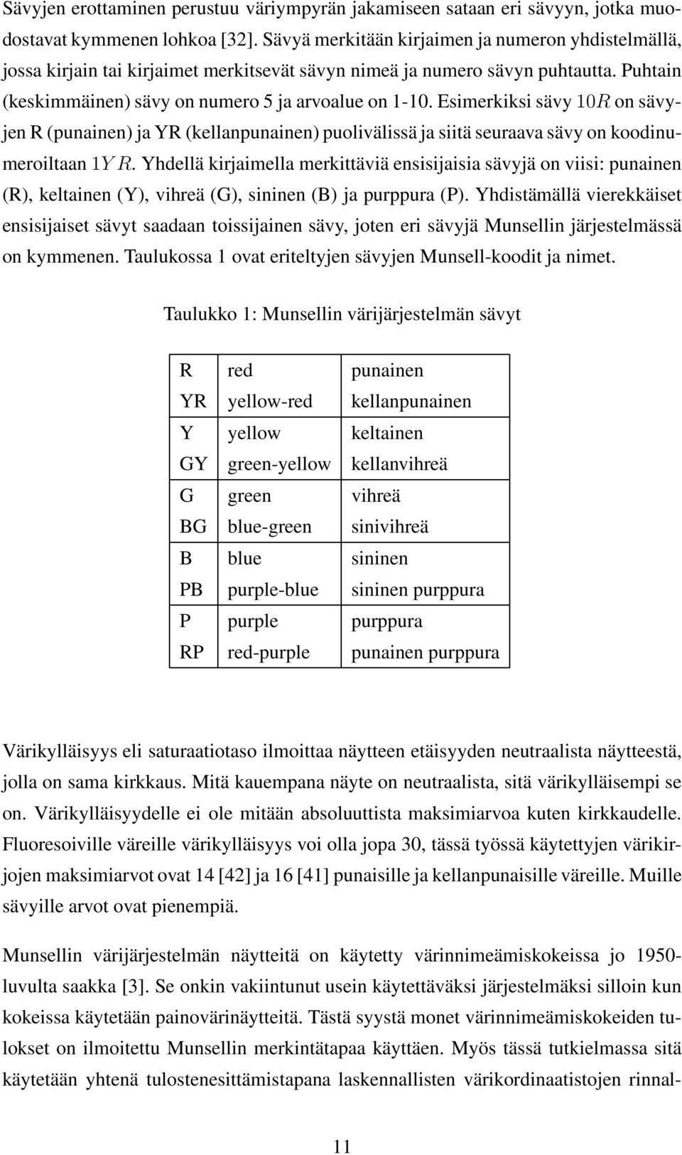 Esimerkiksi sävy R on sävyjen R (punainen) ja YR (kellanpunainen) puolivälissä ja siitä seuraava sävy on koodinumeroiltaan Y R.