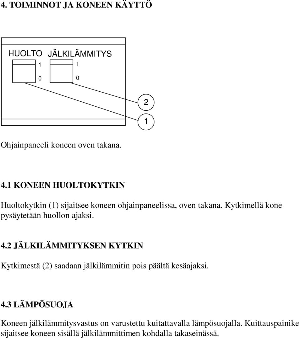 Kytkimellä kone pysäytetään huollon ajaksi. 4.