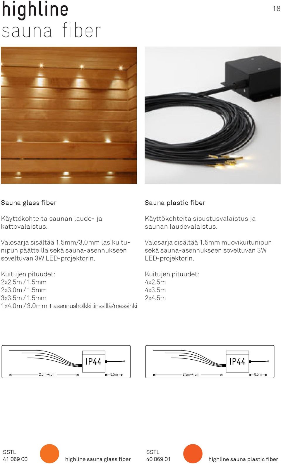 0mm + asennusholkki linssillä/messinki Sauna plastic fiber Käyttökohteita sisustusvalaistus ja saunan laudevalaistus. Valosarja sisältää 1.