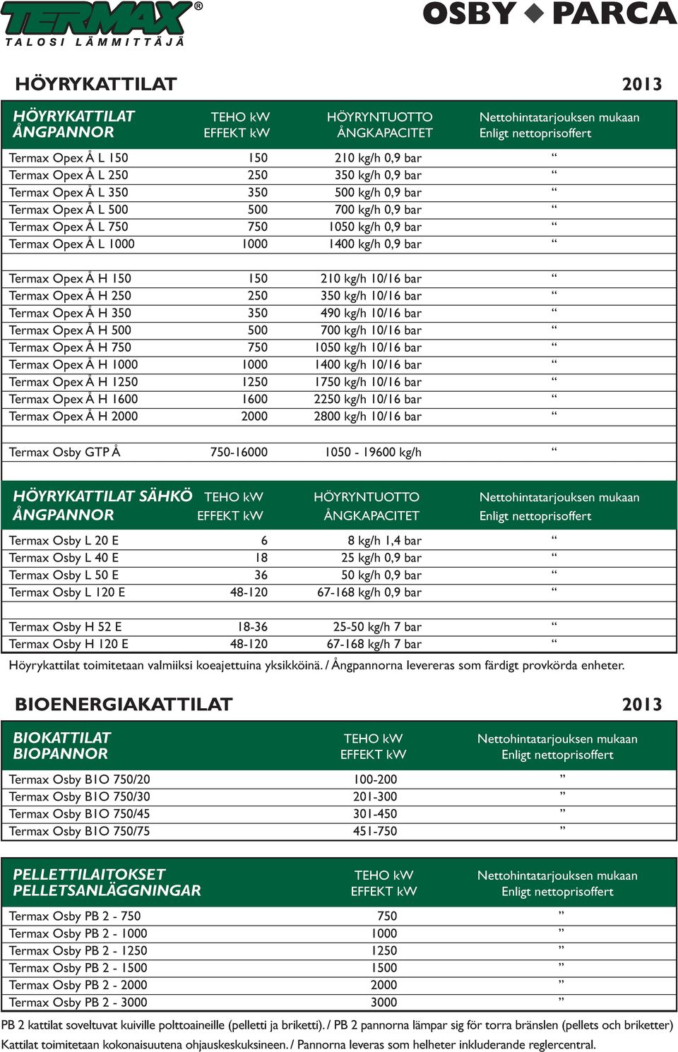 Opex Å H 150 150 210 kg/h 10/16 bar Termax Opex Å H 250 250 350 kg/h 10/16 bar Termax Opex Å H 350 350 490 kg/h 10/16 bar Termax Opex Å H 500 500 700 kg/h 10/16 bar Termax Opex Å H 750 750 1050 kg/h