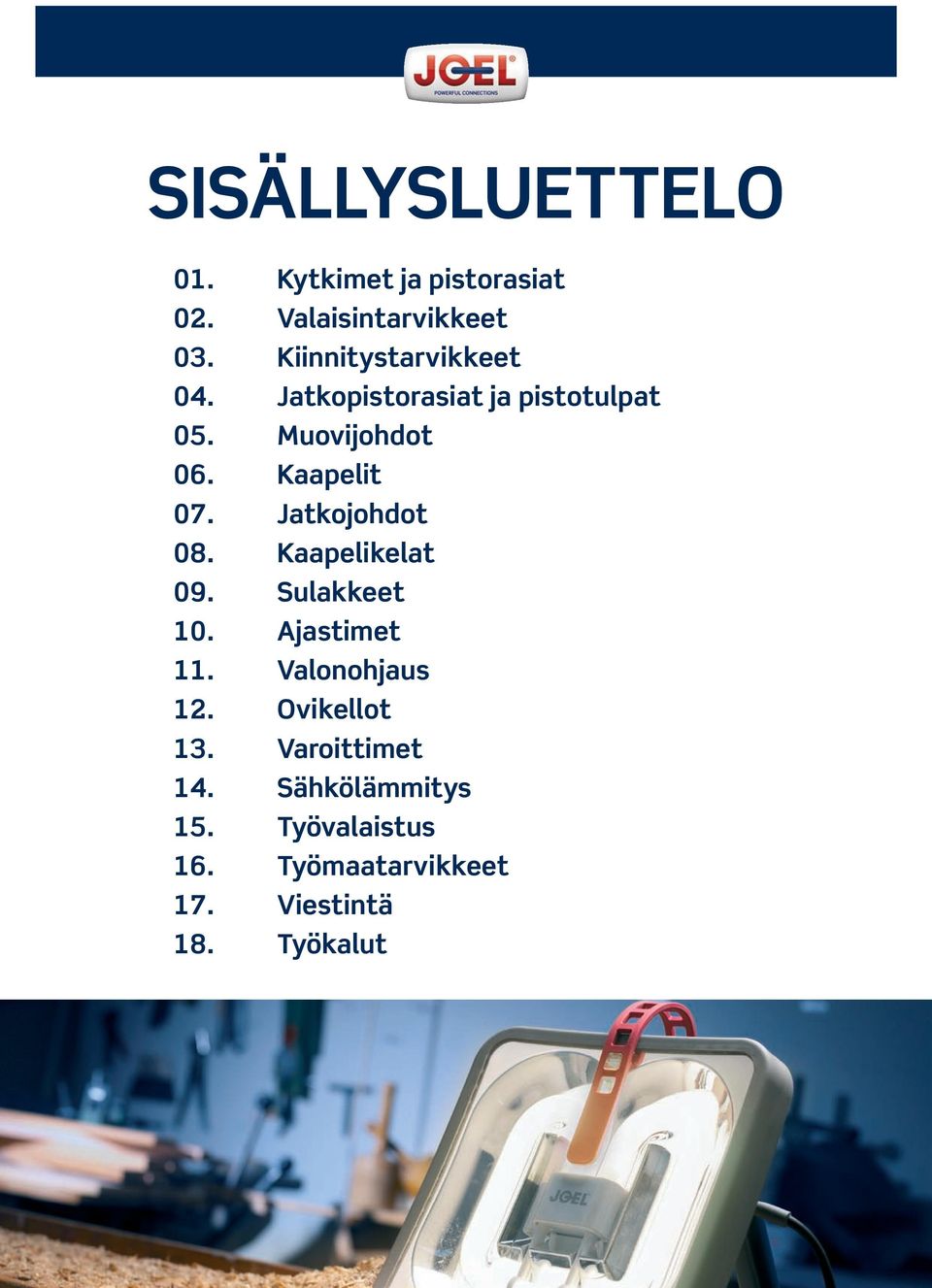 Kaapelit 07. Jatkojohdot 08. Kaapelikelat 09. Sulakkeet 10. Ajastimet 11.