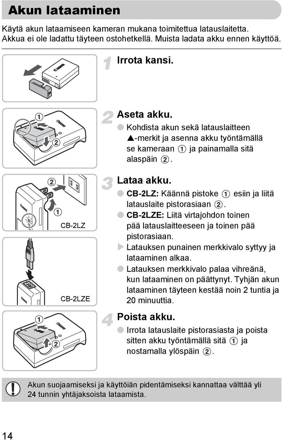 CB-2LZE: Liitä virtajohdon toinen pää latauslaitteeseen ja toinen pää pistorasiaan. Latauksen punainen merkkivalo syttyy ja lataaminen alkaa.