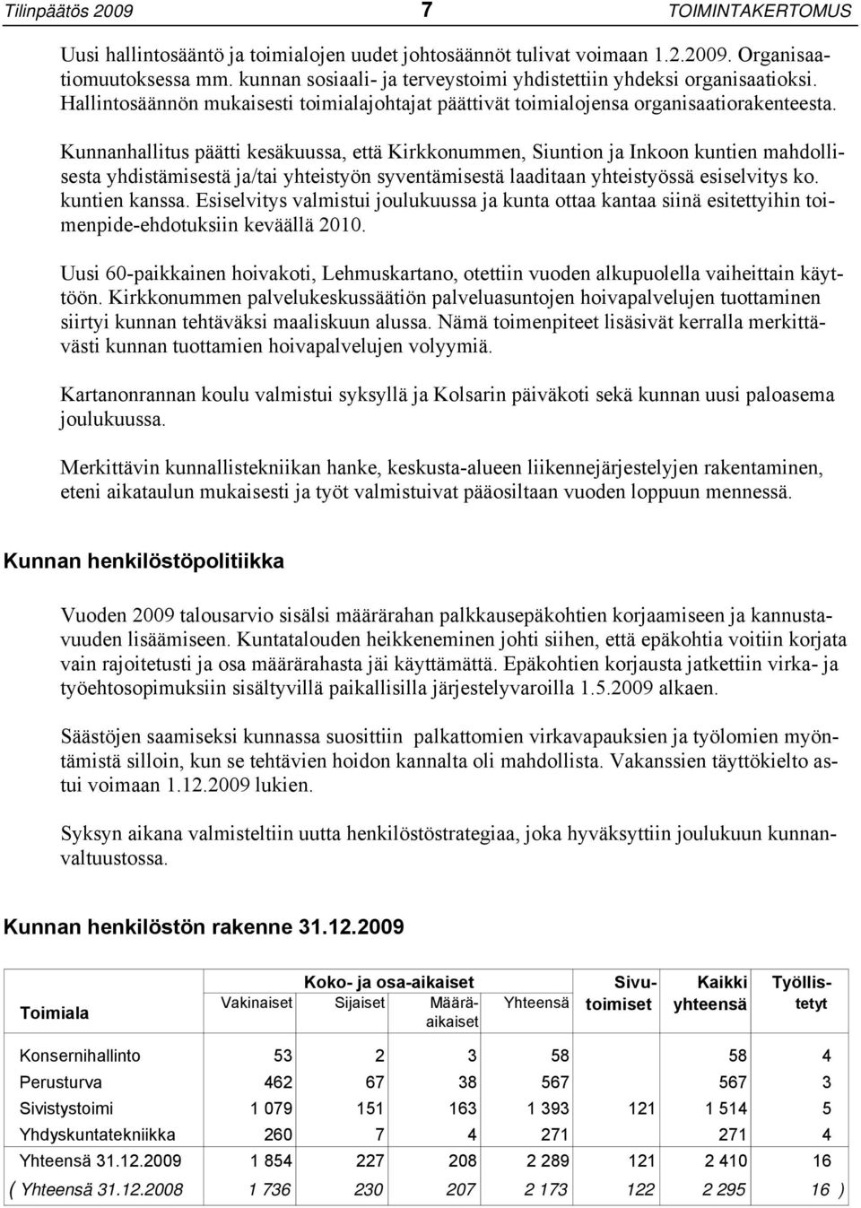 Kunnanhallitus päätti kesäkuussa, että Kirkkonummen, Siuntion ja Inkoon kuntien mahdollisesta yhdistämisestä ja/tai yhteistyön syventämisestä laaditaan yhteistyössä esiselvitys ko. kuntien kanssa.