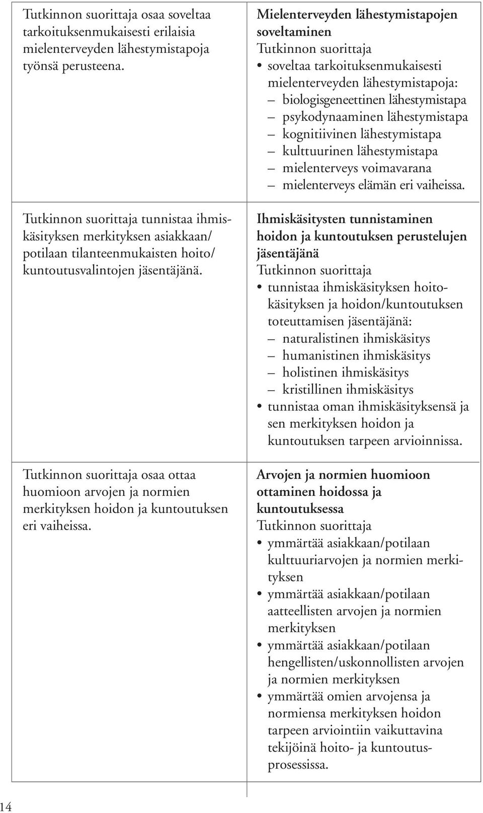 osaa ottaa huomioon arvojen ja normien merkityksen hoidon ja kuntoutuksen eri vaiheissa.