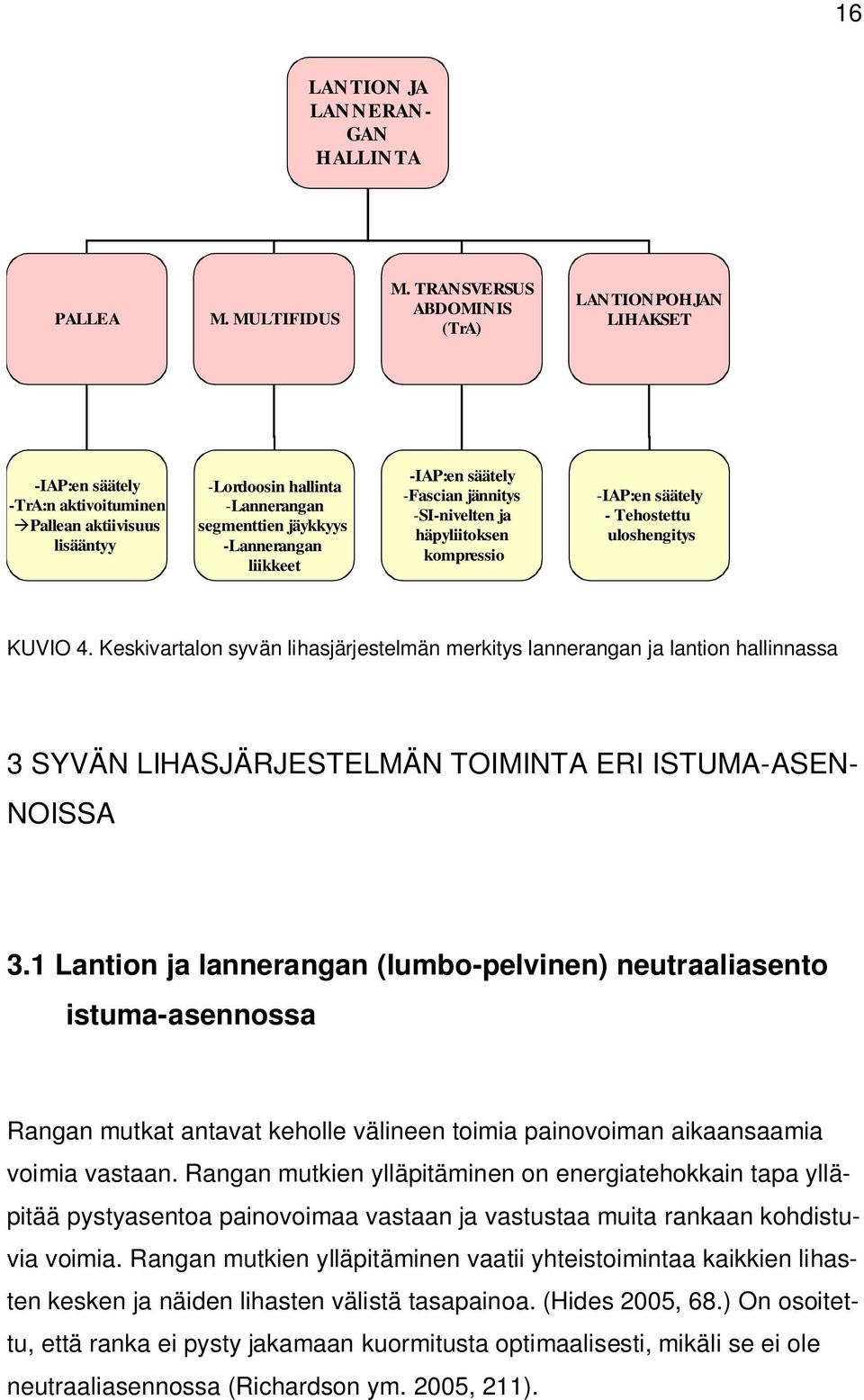 -IAP:en säätely -Fascian jännitys -SI-nivelten ja häpyliitoksen kompressio -IAP:en säätely - Tehostettu uloshengitys KUVIO 4.